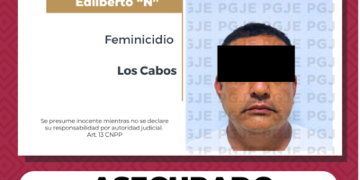 Detienen a Edilberto “N”, mando de Seguridad Pública de Los Cabos, por el feminicidio de Citlali “N”.