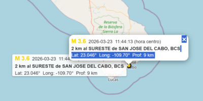 Se registran sismos de magnitud 4.1 y 3.6 en Los Cabos