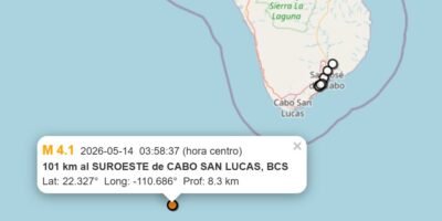 Registran sismo de magnitud 4.1 al suroeste de Cabo San Lucas