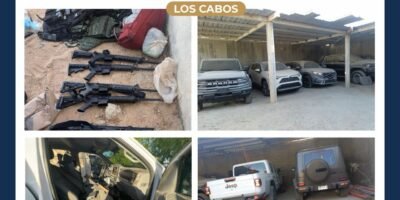 Autoridades aseguran armas, vehículos y equipo táctico tras enfrentamiento en La Ballena, Los Cabos